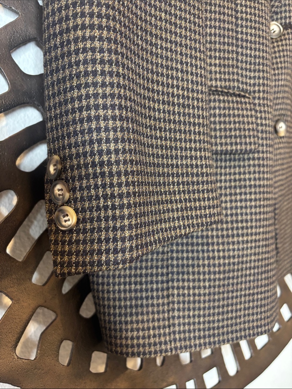 🤎Brown Houndstooth Sport Coat Wool Blazer Classic Tailored Mens 42S Vito Rufolo - Picture 4 of 15